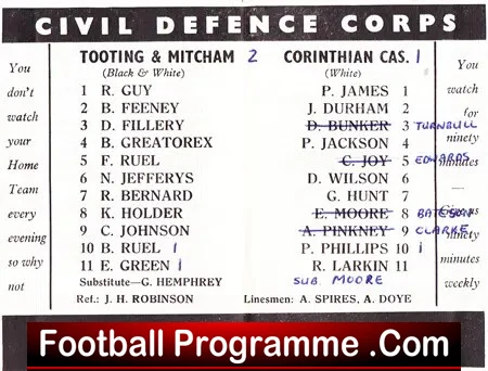Tooting Mitcham United v Corinthian Casuals 1966