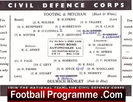 Tooting Mitcham United v Dulwich Hamlet 1965