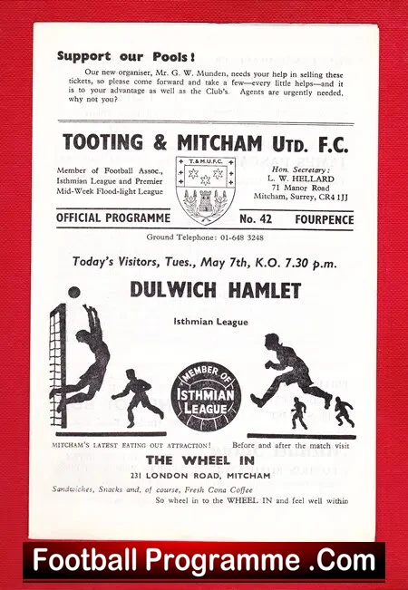 Tooting Mitcham United v Dulwich Hamlet 1968