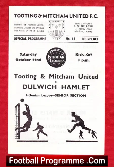 Tooting Mitcham United v Dulwich Hamlet 1966