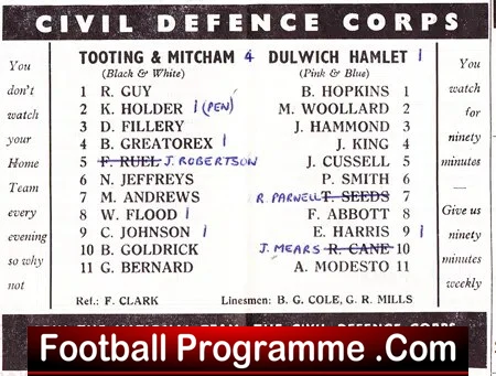 Tooting Mitcham United v Dulwich Hamlet 1966