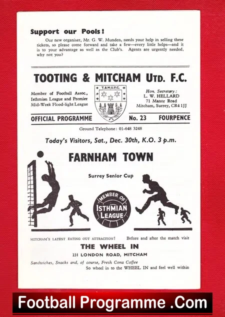 Tooting Mitcham United v Farnham Town 1967