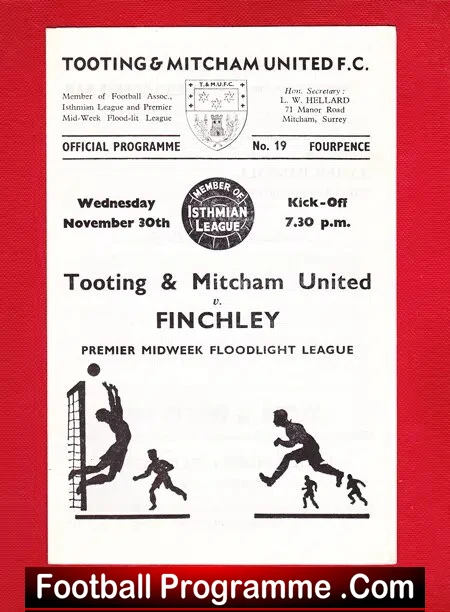 Tooting Mitcham United v Finchley 1966
