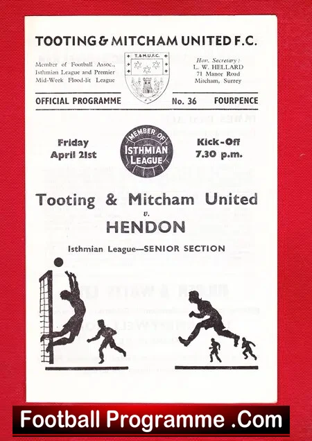 Tooting Mitcham United v Hendon 1967