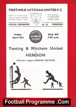 Tooting Mitcham United v Hendon 1967