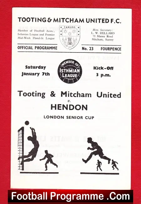 Tooting Mitcham United v Hendon 1967