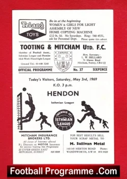 Tooting Mitcham United v Hendon 1969