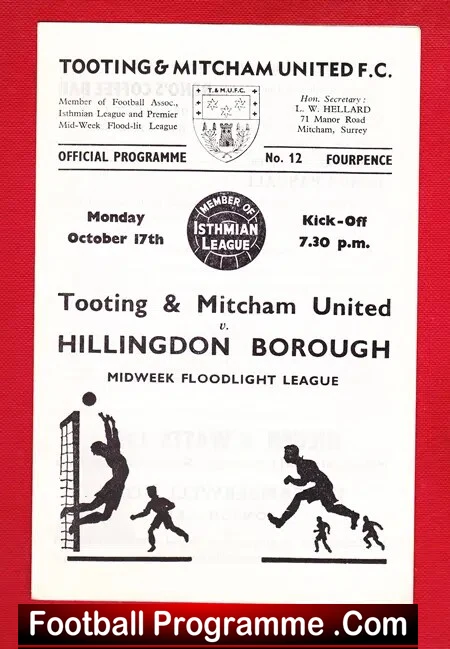Tooting Mitcham United v Hillingdon Borough 1966