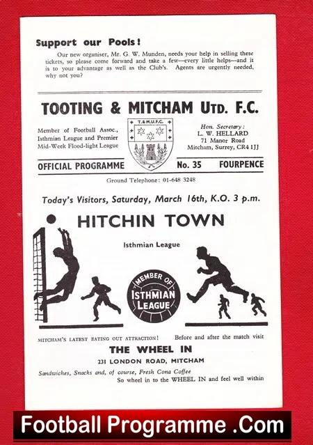 Tooting Mitcham United v Hitchin Town 1968