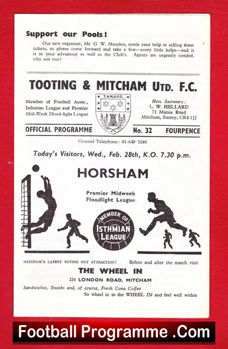 Tooting Mitcham United v Horsham 1968
