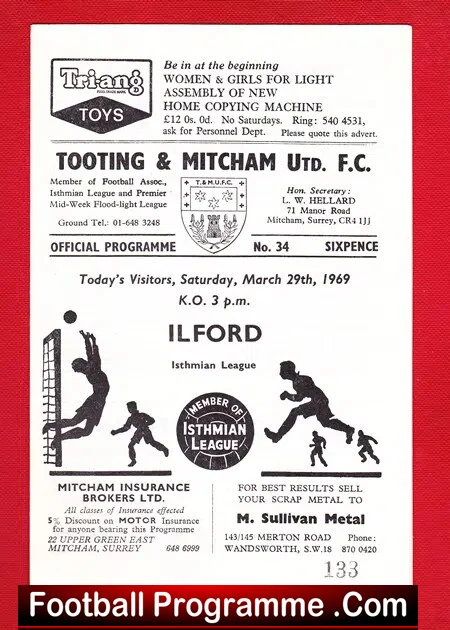 Tooting Mitcham United v Ilford 1969