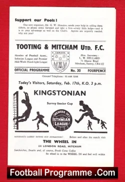 Tooting Mitcham United v Kingstonian 1968