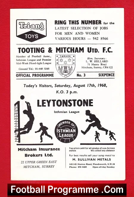 Tooting Mitcham United v Leytonstone 1968