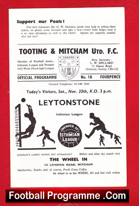 Tooting Mitcham United v Leytonstone 1967