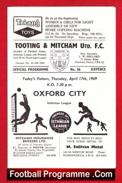 Tooting Mitcham United v Oxford City 1969
