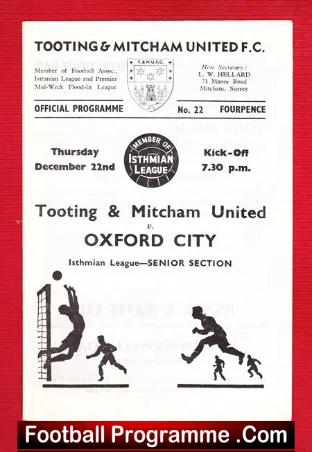 Tooting Mitcham United v Oxford City 1966