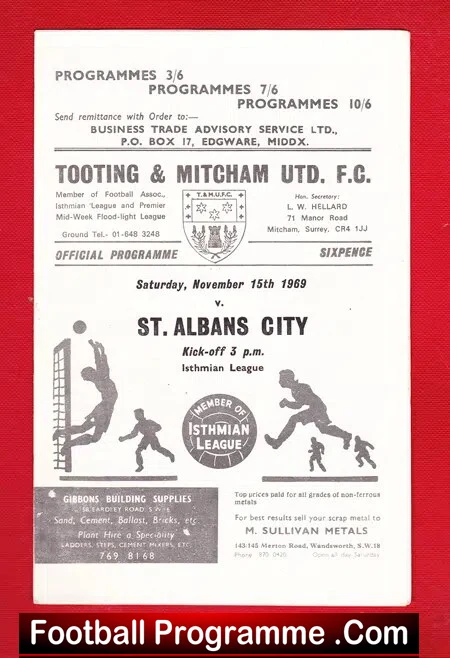 Tooting Mitcham United v St Albans City 1969