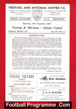 Tooting Mitcham United v Sutton United 1965 – Plus Sheet