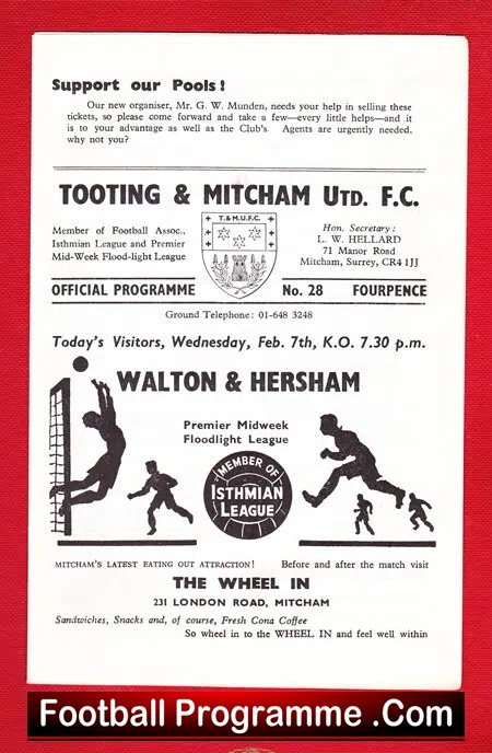 Tooting Mitcham United v Walton Hersham 1968