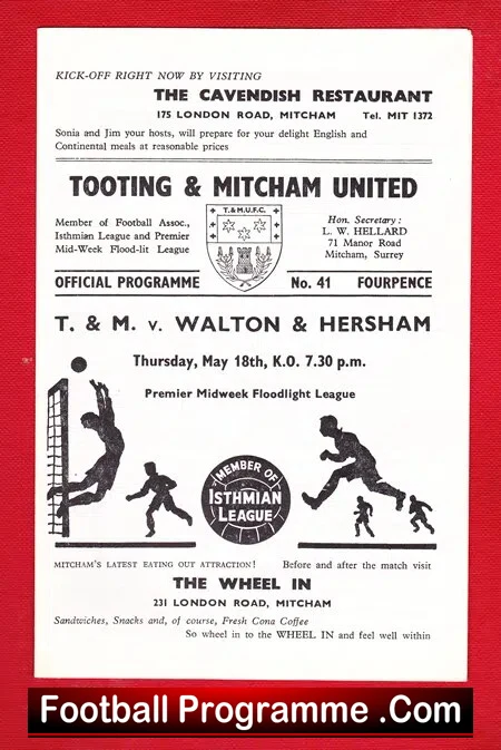 Tooting Mitcham United v Walton Hersham 1967