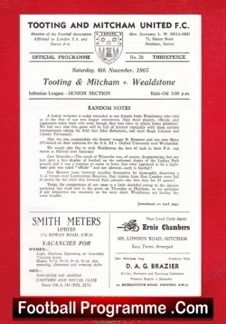 Tooting Mitcham United v Wealdstone 1965