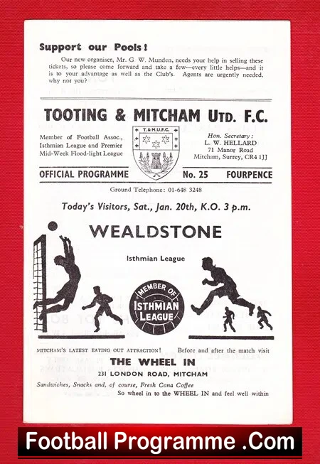 Tooting Mitcham United v Wealdstone 1968
