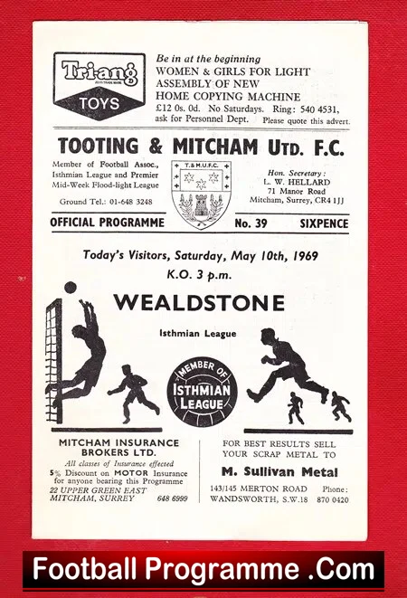 Tooting Mitcham United v Wealdstone 1969