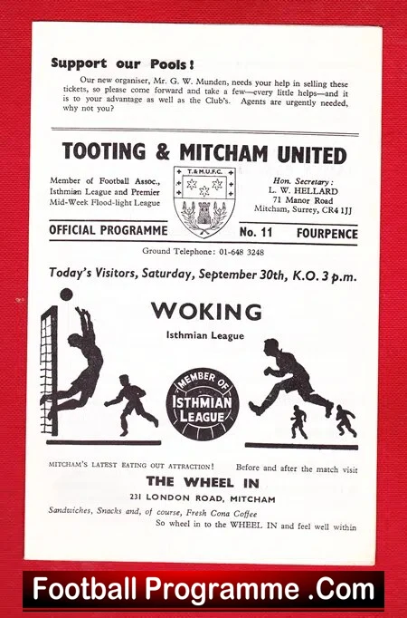 Tooting Mitcham United v Woking 1967
