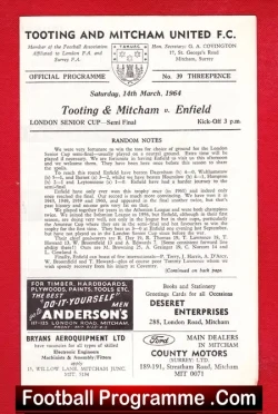 Tooting Mitcham v Enfield 1964 – London Senior Cup Semi Final