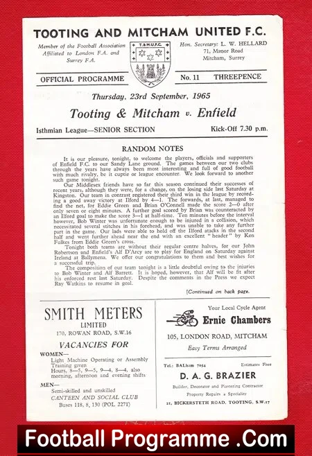 Tooting Mitcham v Enfield 1965