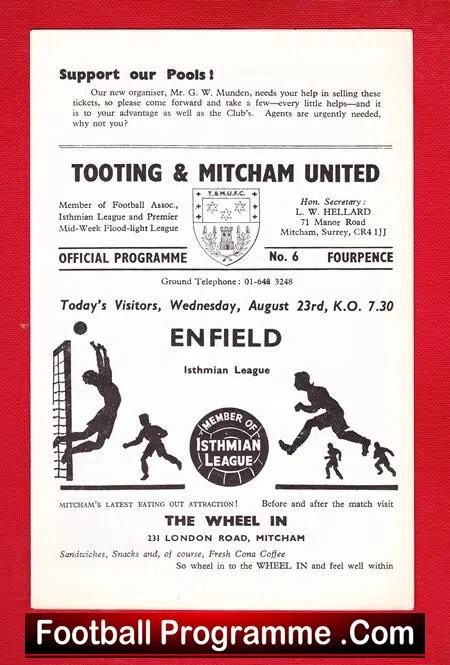 Tooting Mitcham v Enfield 1967