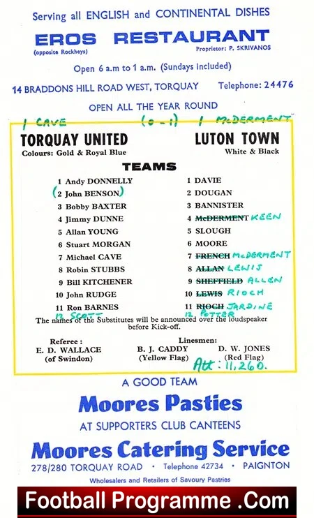 Torquay United v Luton Town 1969