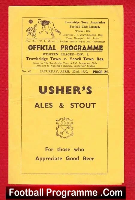 Trowbridge Town v Yeovil Town 1950 – Reserves Match 50s