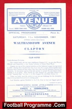 Walthamstow Avenue v Clapton 1961 - football programme