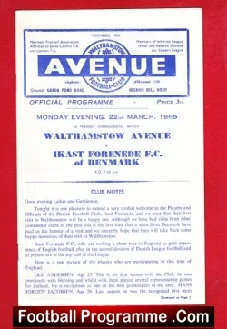Walthamstow Avenue v Ikast Forenede 1965 - Denmark Team - football programme