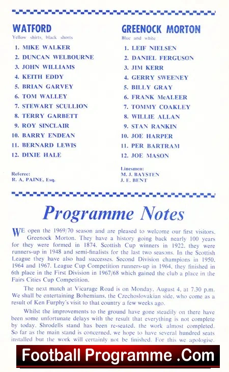 Watford v Morton 1969 - Friendly Match