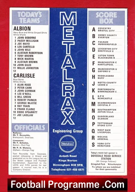 West Bromwich Albion v Carlisle United 1976 - FA Cup
