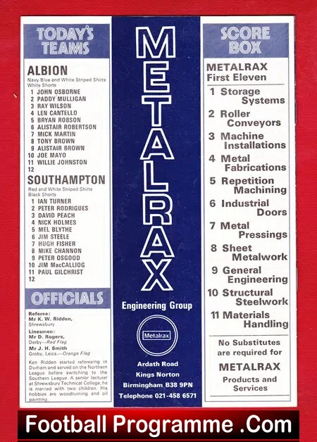 West Bromwich Albion v Southampton 1975