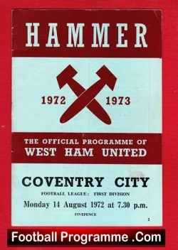 West Ham United v Coventry City 1972 - football programme