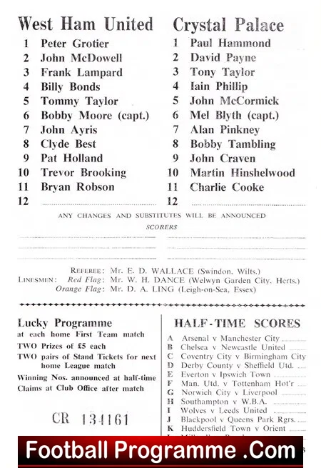West Ham United v Crystal Palace 1972