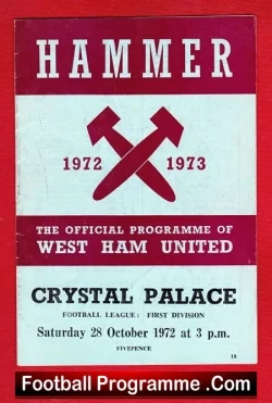 West Ham United v Crystal Palace 1972 - football programme