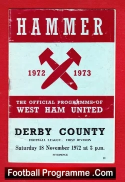 West Ham United v Derby County 1972 - football programme