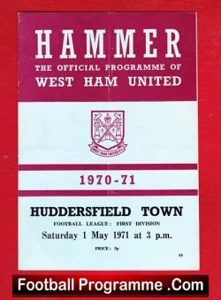 West Ham United v Huddersfield Town 1971 - football programme