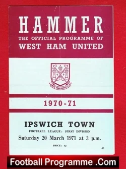 West Ham United v Ipswich Town 1971 - football programme