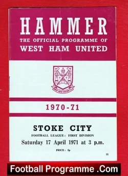 West Ham United v Stoke City 1971 - football programme