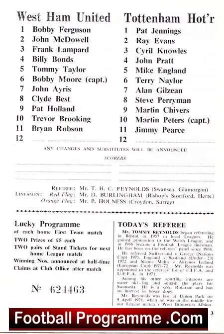 West Ham United v Tottenham 1972