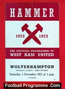 West Ham United v Wolves 1972 - football programme