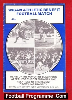 Wigan Athletic v Blackpool 1983 - Bobby Charlton + George Best - football programme