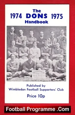 Wimbledon Football Club Official Handbook 1974 – 1975