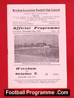Wrexham v Swindon Town 1958 - football programme
